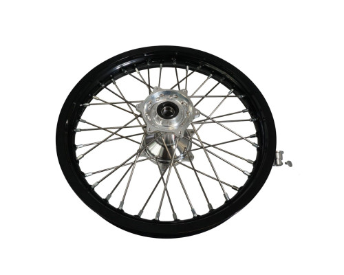 Заднє колесо REX WHEELS 18 дюймів, чорний обід 18 x 2.15 / срібна втулка / срібні спиці / срібні ніпелі (вісь 22 мм) для KTM SX / SXF '23-'26, EXC / EXCF '24-'26, HUSQVARNA TC / FC '23-'26, FE / TE '24-'26, GAS GAS EC / MC
