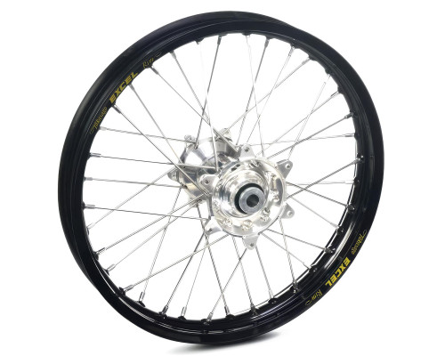 Заднє колесо REX WHEELS 19 дюймів, чорний обід 19 x 2.15 / срібна втулка / срібні спиці / срібні ніпелі (вісь 25 мм) для KTM SX / SXF '13-'22, HUSQVARNA TC / FC '16-, (високий 3-шаровий підшипник)