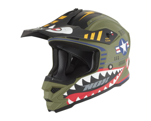 Шолом NOX HELMET CROSS / OFFROAD N761 FIGHTER DITTY / JUNIOR (ДИТЯЧИЙ) КОЛІР ЗЕЛЕНИЙ (ХАКИ) МАТОВИЙ/БІЛИЙ/ЧОРНИЙ РОЗМІР XXL (МІКРОМЕТРІЧНА ЗАСТІБКА)