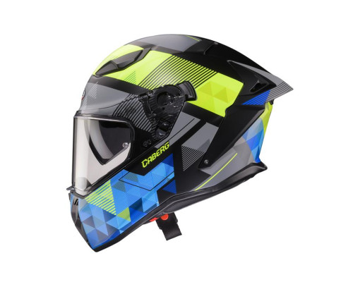 Шолом CABERG Full Face з козирком, модель DRIFT EVO II PRISM, колір чорний/жовтий флуоресцентний/синій матовий, розмір S