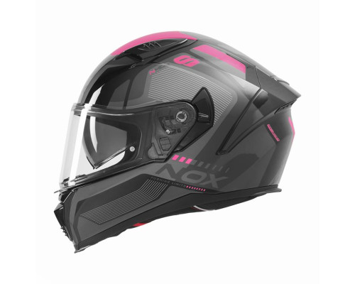 Шолом NOX Full Face з козирком N402 Mentor, колір чорний/рожевий, розмір M