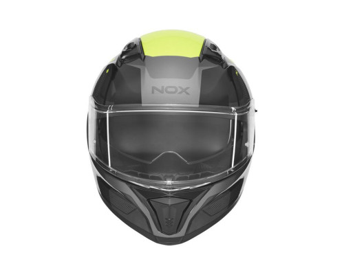 Шолом NOX Full Face з козирком N402 Mentor, колір чорний/флюоресцентний жовтий, розмір L