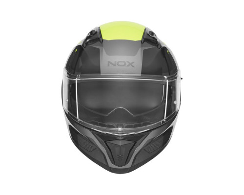 Шолом NOX Full Face з козирком N402 Mentor, колір чорний/флюоресцентний жовтий, розмір M