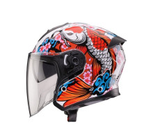 Шолом Caberg Jet Flyon II Koi з відкритим обличчям, білий/червоний/помаранчевий/синій, розмір M