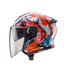 Шолом Caberg Jet Flyon II Koi з відкритим обличчям, білий/червоний/помаранчевий/синій, розмір M
