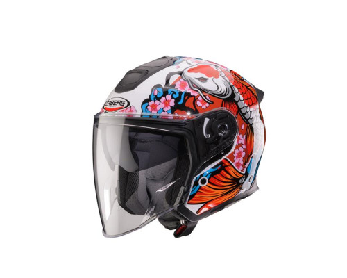 Шолом Caberg Jet Flyon II Koi з відкритим обличчям, білий/червоний/помаранчевий/синій, розмір S