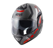 ЖІНОЧИЙ ШОЛОМ GIVI X.30 PULSAR - ЗАХИСНА ЧОХЛА З БАМПЕРОМ ТА ЗАДНІМ КОВЗУВНИМ ЩЕЛЕПОМ - ЧОРНИЙ З МАТОВОЮ ЧЕРВОНОЮ ГРАФІКОЮ - РОЗМІР S / 56