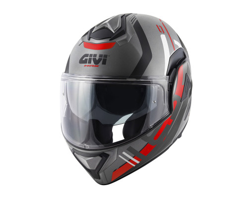 ЖІНОЧИЙ ШОЛОМ GIVI X.30 PULSAR - ЗАХИСНА ЧОХЛА З БАМПЕРОМ ТА ЗАДНІМ КОВЗУВНИМ ЩЕЛЕПОМ - ЧОРНИЙ З МАТОВОЮ ЧЕРВОНОЮ ГРАФІКОЮ - РОЗМІР S / 56