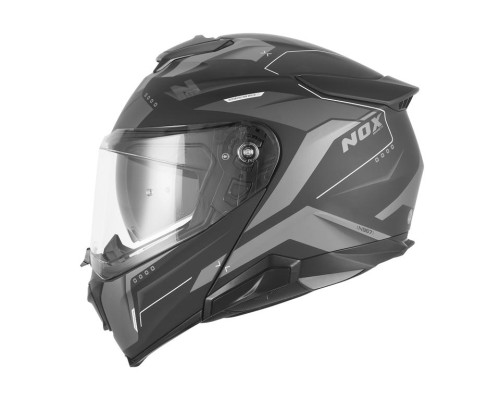 Шолом NOX FLIP-UP з козирком N967 CONQUER, колір матовий чорний/сріблястий, розмір M
