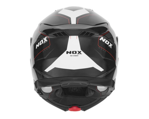 Шолом NOX FLIP-UP з козирком N967 CONQUER, колір червоний/білий/чорний, розмір L