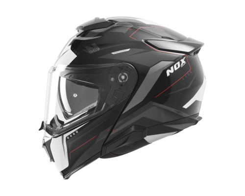 Шолом NOX FLIP-UP з козирком N967 CONQUER, колір червоний/білий/чорний, розмір S