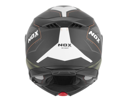 Шолом NOX FLIP-UP з козирком N967 CONQUER, матовий, помаранчевий/зелений (хакі), розмір L