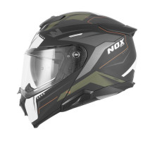 Шолом NOX FLIP-UP з козирком N967 CONQUER, матовий, помаранчевий/зелений (хакі), розмір XL