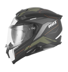 Шолом NOX FLIP-UP з козирком N967 CONQUER, матовий, помаранчевий/зелений (хакі), розмір XL