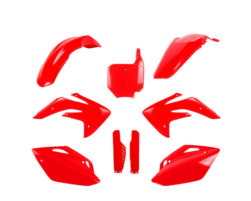 КОМПЛЕКТ ПЛАСТИКУ POLISPORT (ПОВНИЙ) HONDA CRF 150 '07-'25 W ВКЛЮЧАЄ ПЕРЕДНЮ НАКЛАДУ (8663200004) ТА ЧЕРВОНІ НАКЛАДКИ АМОРТИЗАТОРІВ (8351300004) OEM