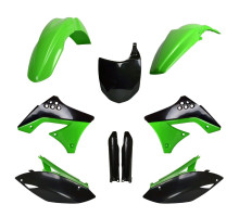 КОМПЛЕКТ ПЛАСТИКУ POLISPORT (ПОВНИЙ) KAWASAKI KX 250F '09-'12 W ВКЛЮЧАЄ ПЕРЕДНЮ ПЛАСТИНУ (8660800002) ТА КРИШКИ АМОРТИЗАТОРІВ (8398000001) КОЛІР ЧОРНИЙ ЗЕЛЕНИЙ OEM