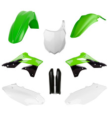 КОМПЛЕКТ ПЛАСТИКУ POLISPORT (ПОВНИЙ) KAWASAKI KX 250F '13-'16 W ВКЛЮЧАЄ ПЕРЕДНЮ ПЛАСТИНУ (8659200003) ТА КРИШКИ АМОРТИЗАТОРІВ (8351800002) КОЛІР ЗЕЛЕНИЙ БІЛИЙ ЧОРНИЙ OEM