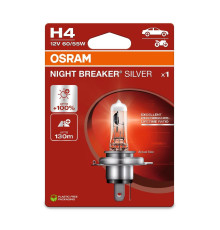 Лампочка OSRAM H4 12V 60/55W P43t NIGHT BREAKER® SILVER (+100%), блістер
