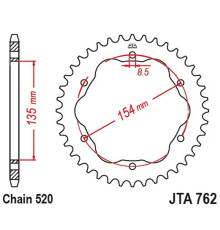 JT АЛЮМІНІЄВА ЗАДНЯ ЗІРКА 4574 43 DUCATI 939 SUPER SPORT '17-'20, 950 SUPER SPORT '21-'23, 955 PANIGALE V2 / BAYLISS '20-'24 (ПОТРІБЕН ПЕРЕХІДНИК JTA760B АБО JTA 770B) (457443JT) (ЛАНЦЮГ 520)