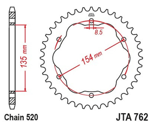 JT АЛЮМІНІЄВА ЗАДНЯ ЗІРКА 4574 43 DUCATI 939 SUPER SPORT '17-'20, 950 SUPER SPORT '21-'23, 955 PANIGALE V2 / BAYLISS '20-'24 (ПОТРІБЕН ПЕРЕХІДНИК JTA760B АБО JTA 770B) (457443JT) (ЛАНЦЮГ 520)