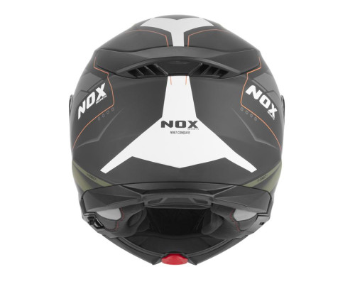 Шолом NOX FLIP-UP з козирком N967 CONQUER, матовий, помаранчевий/зелений (хакі), розмір XXL