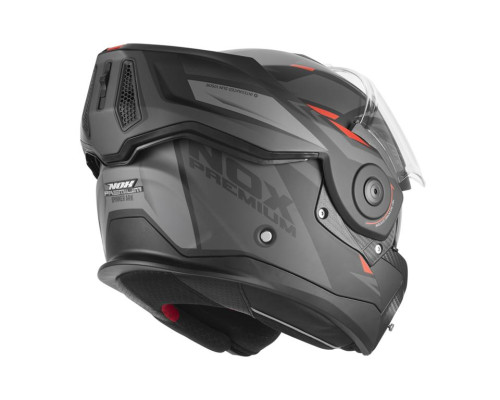 Шолом NOX PREMIUM FLIP-BACK MULTIFUNCTION WITH SPINNER, колір ARK BLIND, матовий чорний/червоний, розмір M