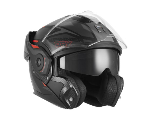 Шолом NOX PREMIUM FLIP-BACK MULTIFUNCTION WITH SPINNER, колір ARK BLIND, матовий чорний/червоний, розмір M