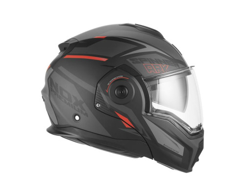 Шолом NOX PREMIUM FLIP-BACK MULTIFUNCTION WITH SPINNER, колір ARK BLIND, матовий чорний/червоний, розмір M
