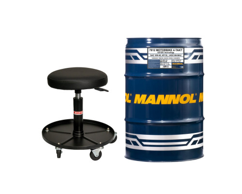 МОТОРНА ОЛИВА MANNOL 4T PLUS 10W40 НАПІВСИНЕТИЧНА (API SL, JASO MA/MA2) (7202) - РЕКЛАМНИЙ НАБІР З БОЧКИ 60 Л ЗІ СТІЛЬЦЕМ ДЛЯ МАЙСТЕРНІ BIKETEC