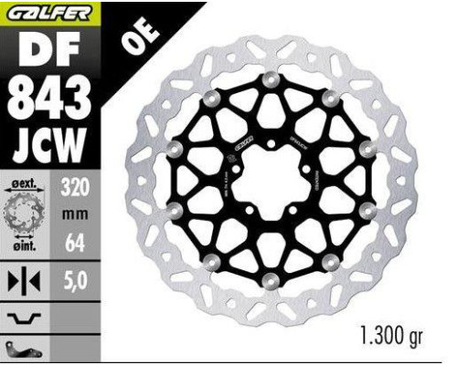 ПЕРЕДНІЙ ГАЛЬМІЙНИЙ ДИСК GALFER CF MOTO MT 800 '21-'24; NK 800 '23-'24; KTM 990R DUKE '26-; 1290 SUPER DUKE '21-'23; 1390 SUPER DUKE '24- (FLOATECH) (320X64X5MM)