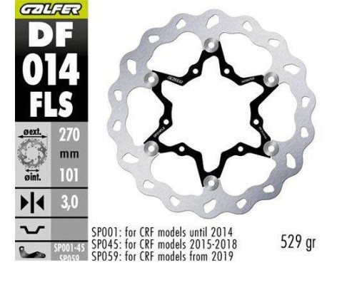 ПЕРЕДНІЙ ГАЛЬМІЙНИЙ ДИСК GALFER HONDA CR 125R/250R '95-'07, CR 500 '95-'00, CRF 250R/450R '02- ХВИЛЯ (270X101X3 ММ) (ЗВЕЛИЧЕНИЙ 270)
