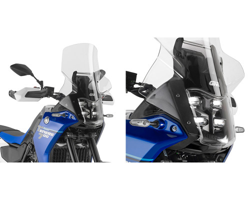 ПРОЗОРЕ ЛОБОВЕ СКЛО GIVI (62,5 X 44,5 СМ) (В x W) - YAMAHA Ténéré 700 / Rally (25) З ПРОЗОРИМ ЗАХИСТОМ ПЕРЕДНЬОЇ ФАРИ (НА 13,5 СМ ВИЩЕ ЗА ОРИГІНАЛ)