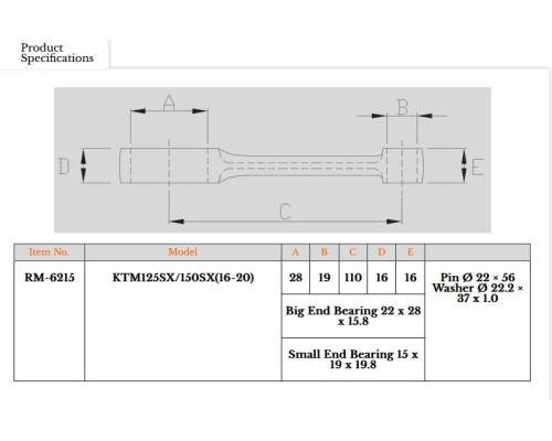 ШАТУН ROYAL RODS № TR15 № 125 SX, 150 SX '16-'25