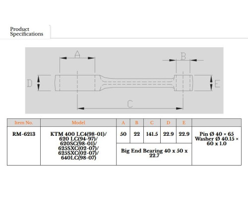 ШАТУН ROYAL RODS № TR15 № 400 LC4 '98-'01, 620 LC '94-'97, 620 SC '98-'01, 625 SXC '02-'07