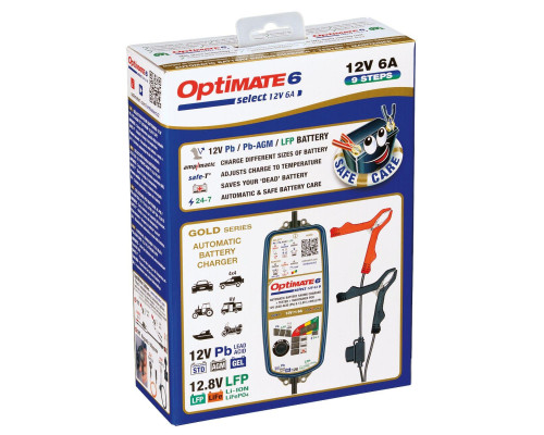 ЗАРЯДНИЙ ПРИСТРІЙ OPTIMATE 2026/04 OPTIMATE 6 SELECT 12V 6A, 3-144AH, AGM / GEL / STD / LITHIUM (LIFEPO4) 12.8V SAE (EL) (12)