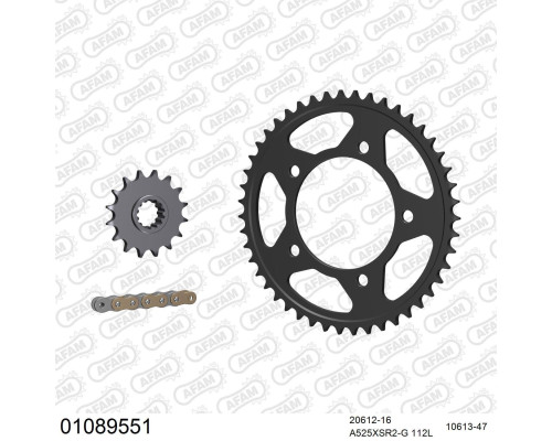 AFAM 2026/04 ZESTAW (KOMPLET) NAPĘDOWY HONDA XL 1000 V VARADERO 1999-2012 (20612-16, 10613-47, A525XSR2-G 112L) KOLOR ZŁOTY
