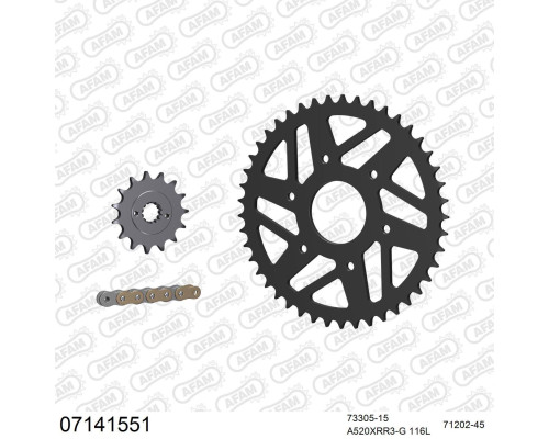 AFAM 2026/04 ZESTAW (KOMPLET) NAPĘDOWY KTM 390 ADVENTURE 2020-2023 (73305-15, 71202-45, A520XRR3-G 116L) KOLOR ZŁOTY