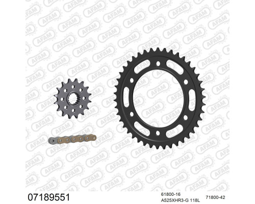 AFAM 2026/04 ZESTAW (KOMPLET) NAPĘDOWY KTM 990 ADVENTURE 2006-2012 (61800-16, 71800-42, A525XHR3-G 118L) KOLOR ZŁOTY