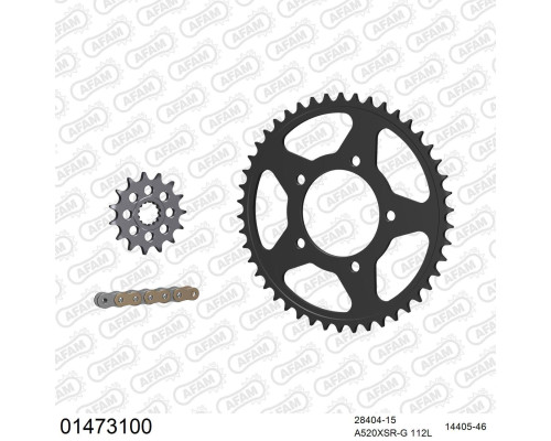AFAM 2026/04 ZESTAW (KOMPLET) NAPĘDOWY SUZUKI SFV 650 GLADIUS 2009-2016 (28404-15, 14405-46, A520XSR-G 112L) KOLOR ZŁOTY