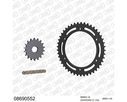 AFAM 2026/04 ZESTAW (KOMPLET) NAPĘDOWY TRIUMPH TIGER 1050 SPORT 2013-2021 (88800-18, 86601-45, A530XSR2-G 120L) KOLOR ZŁOTY