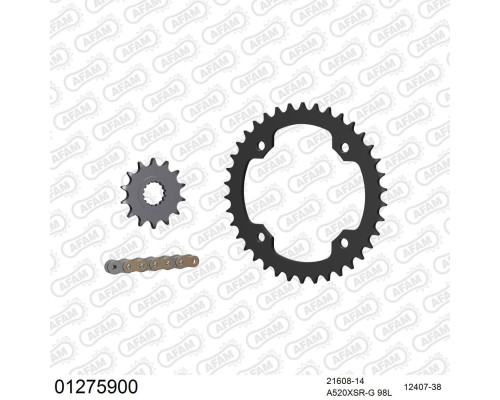 AFAM 2026/04 ZESTAW (KOMPLET) NAPĘDOWY YAMAHA YFM 700 RAPTOR 2005-2024 (21608-14, 12407-38, A520XSR-G 98L) KOLOR ZŁOTY