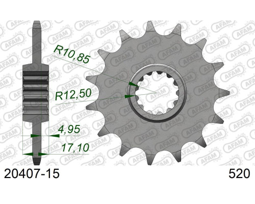 AFAM 2026/04 ZĘBATKA PRZEDNIA 2042 15 Z GUMĄ HONDA CB 500F/X '13-'15, CBR 500R '13-'16 (JTF1381.15RB) (ŁAŃC. 520)