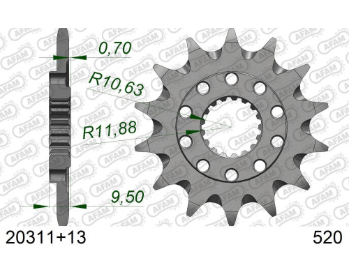 AFAM 2026/04 ZĘBATKA PRZEDNIA 342 13 HONDA CR 250 '88-'07, CRF 450 '02-'25, CRF 250R '22-'25, TRX 450/700 SAMOOCZYSZCZAJĄCA (JTF284.13SC) (ŁAŃC. 520)