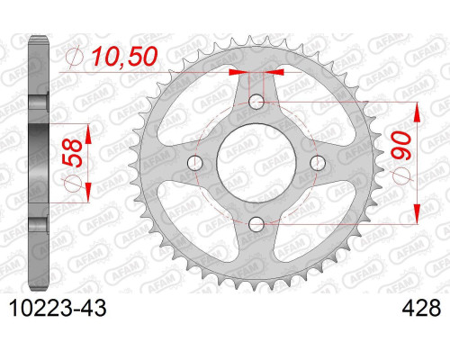 AFAM 2026/04 ZĘBATKA TYLNA 269 43 HONDA CG 125 '02-'05, CM 125 '82-'97, CB 125T '82-'88, DAELIM VC 125 '96-'99 (JTR269.43) (ŁAŃC. 428)
