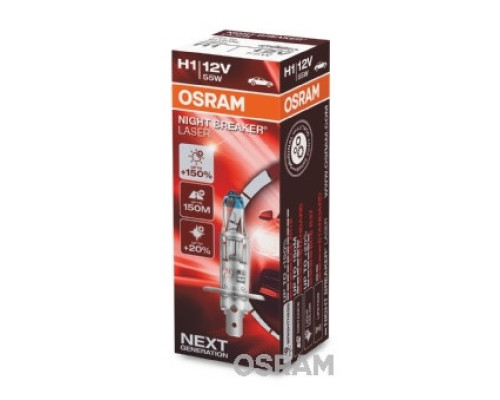 Лампочка OSRAM H1 12V, 55W P14.5S NIGHTBREAKERLASER - 1-ША ШТУКА