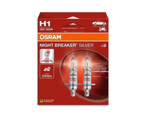 Лампочка OSRAM H1 12V, 55W P14.5S NIGHTBREAKERSILVER DUOBOX - 2 шт.