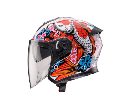 Шолом Caberg Jet Flyon II Koi з відкритим обличчям, білий/червоний/помаранчевий/синій, розмір L