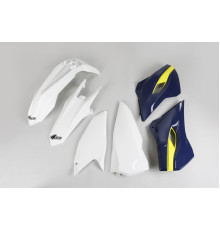 Набір пластику UFO для HUSQVARNA TE/FE 125/250/300/350/450 '15-'16, колір OEM '16 (білий/жовтий/темно-синій) (HU615E999W)