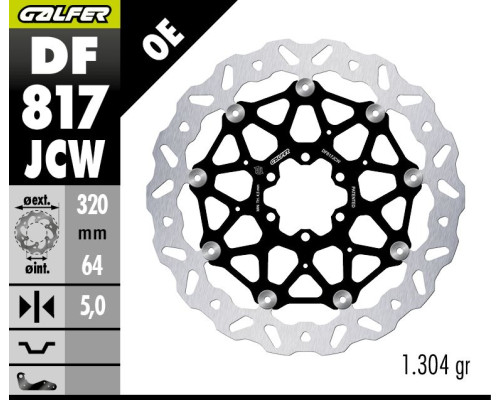 ПЕРЕДНІЙ ГАЛЬМІЙНИЙ ДИСК GALFER BMW HP 4 '12-; S 1000R/RR '09-'23; MOTO GUZZI 1400 AUDACE '15-; 1400 CALIFORNIA '13- (ХВИЛЯСТИЙ) (320X64X5 ММ)