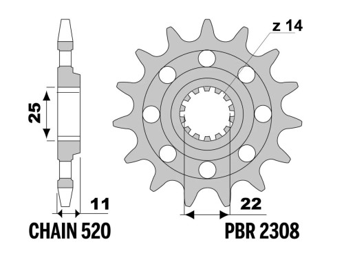 ПЕРЕДНЯ ЗІРКА PBR 13/07 2308 13 (ЛАНЦЮГ 520) (ВИРОБЛЕНО В ІТАЛІЇ)